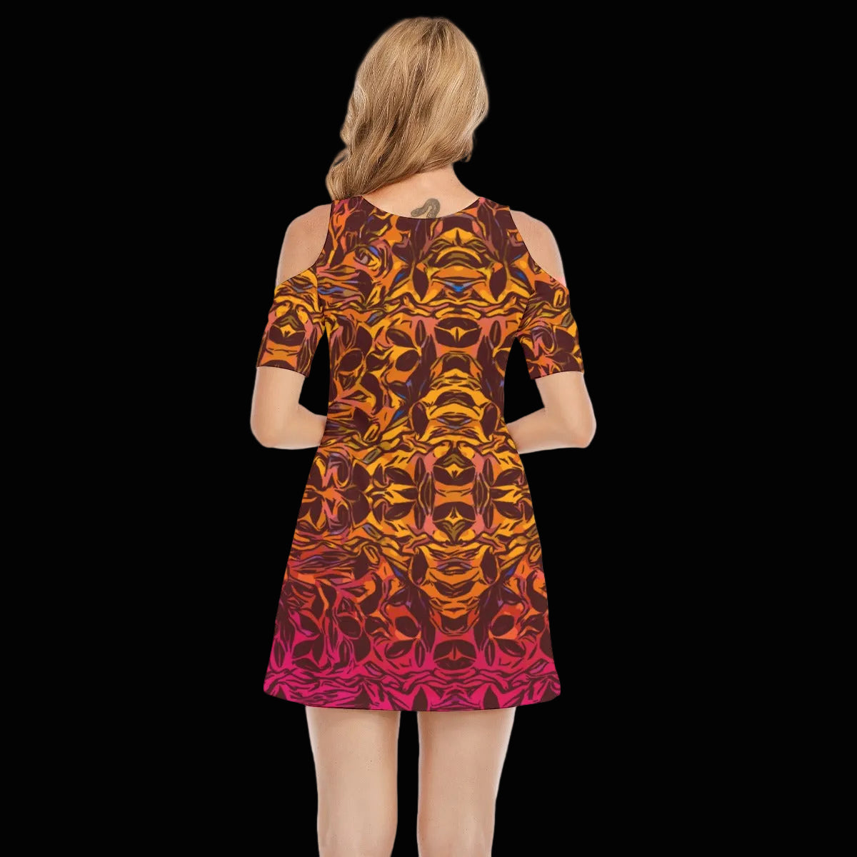 “Tribal Sunset” Women's Cold Shoulder Dress | 190GSM Cotton