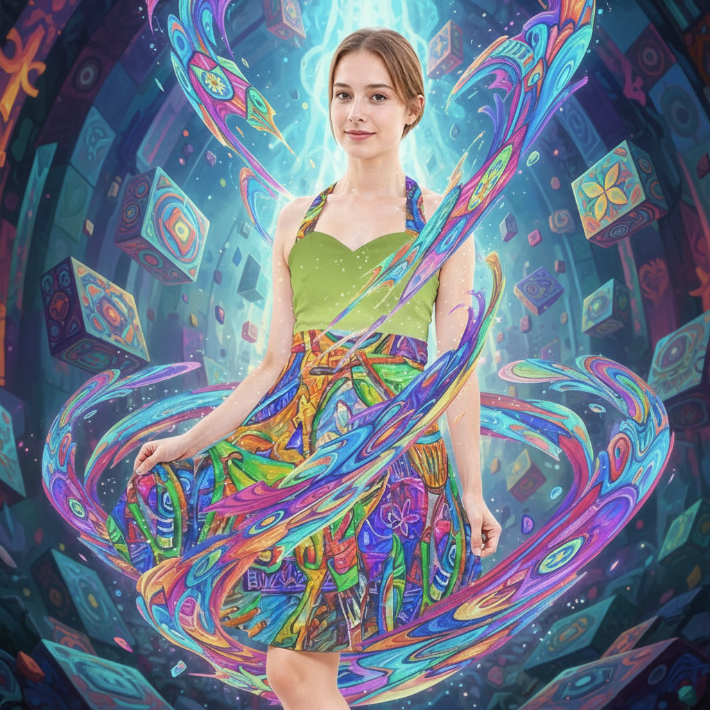 “Tropical Kaleidoscope” Women’s Halter Skater Dress