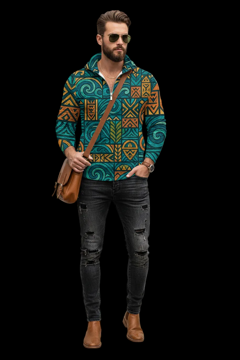 ‘Rapanui’ Men’s Quarter Zip Pullover Sweatshirt