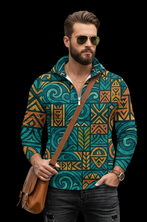 ‘Rapanui’ Men’s Quarter Zip Pullover Sweatshirt