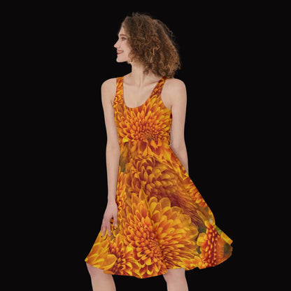 “Orange Chrysanthemum” Women's Sleeveless Dress