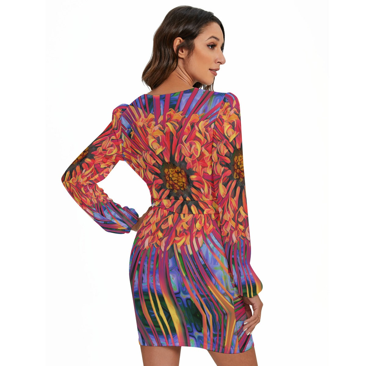 “Protea” Long Sleeve Dress With Waist Belt