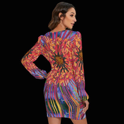 “Protea” Long Sleeve Dress With Waist Belt