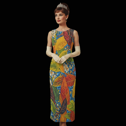 “Botanical Rhapsody”  Women's Beach Perspective Chiffon Sleeveless Dress