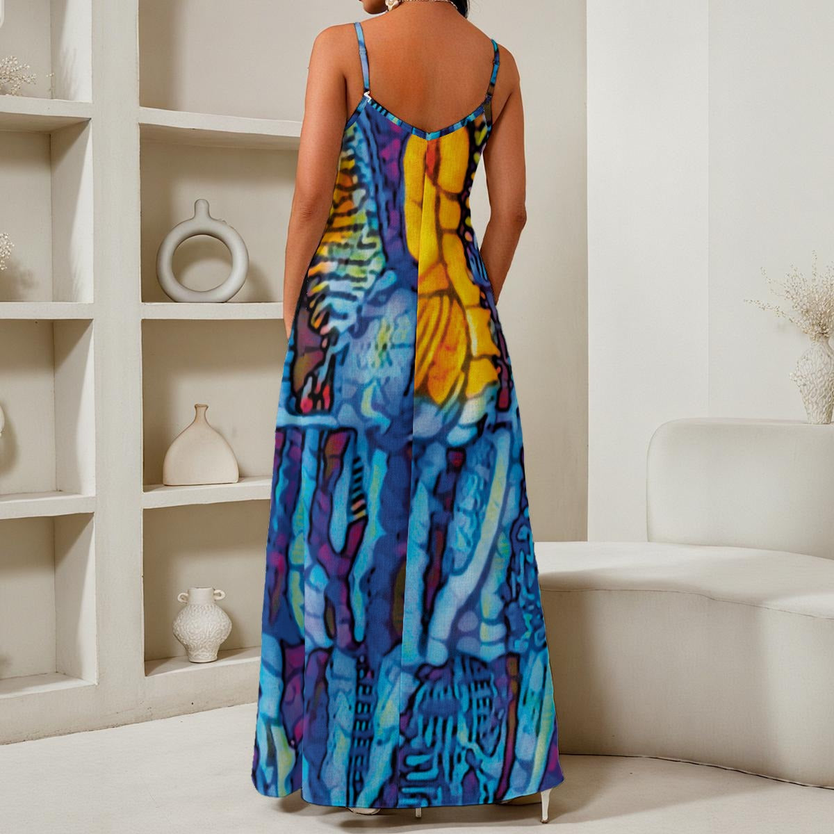 “Oceanic” Women's Elegant V-Neck Maxi Dress