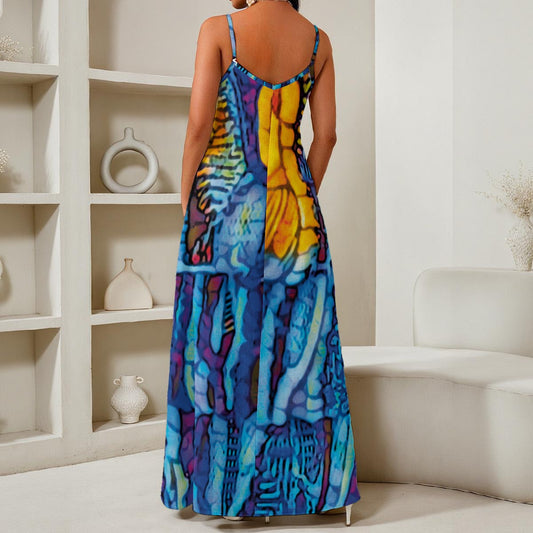 “Oceanic” Women's Elegant V-Neck Maxi Dress