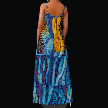 “Oceanic” Women's Elegant V-Neck Maxi Dress