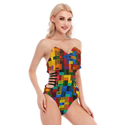 “Blocked” Women's Tube Top Bodysuit With Side Black Straps