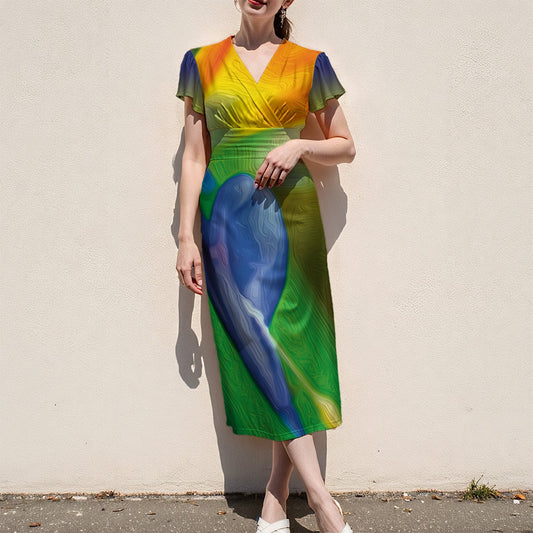 “Bird of Paradise” V-Neck Flutter Sleeve Midi Dress.