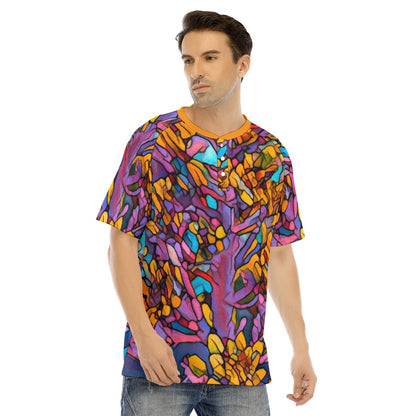 “Mosaic Pulse” Men's Raglan Sleeve T-shirt With Button Closure