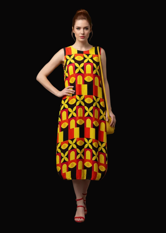 “Tricolour” Women's Sleeveless Dress With Pocket|125GSM Slub Cotton