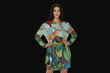 “Gardenia” Women's Casual Loose Long Sleeve Dress With Pocket