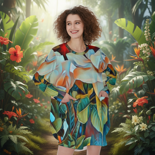 “Gardenia” Women's Casual Loose Long Sleeve Dress With Pocket