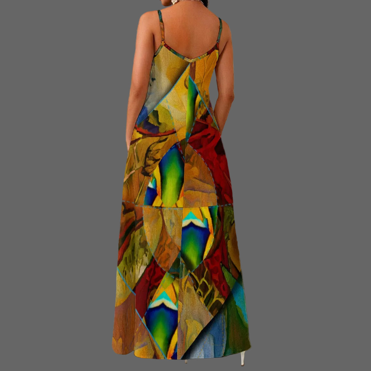“Earthen Tessellation” Women's Elegant V-Neck Maxi Dress
