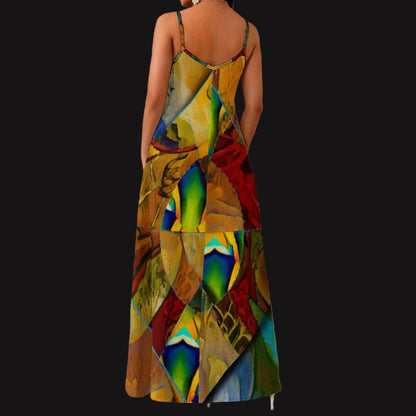 “Earthen Tessellation” Women's Elegant V-Neck Maxi Dress