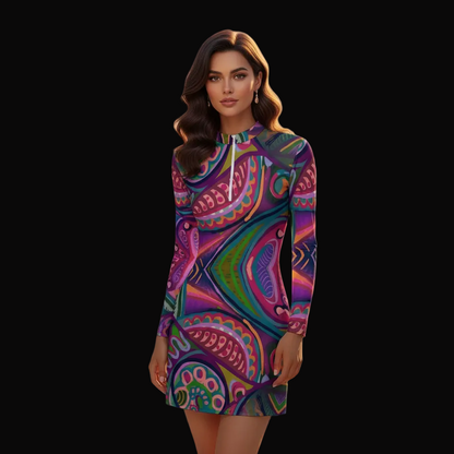 “Colour Burst”  Women's Zip Front Tight Dress