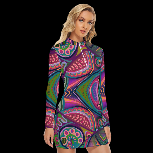 “Colour Burst”  Women's Zip Front Tight Dress