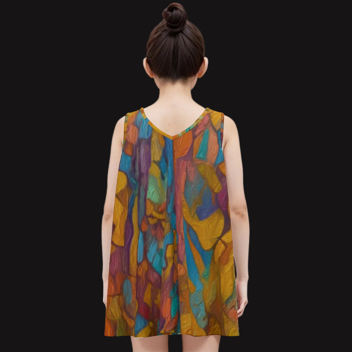 “Gilded Pathways” Kid's Sleeveless Dress | 180GSM Cotton